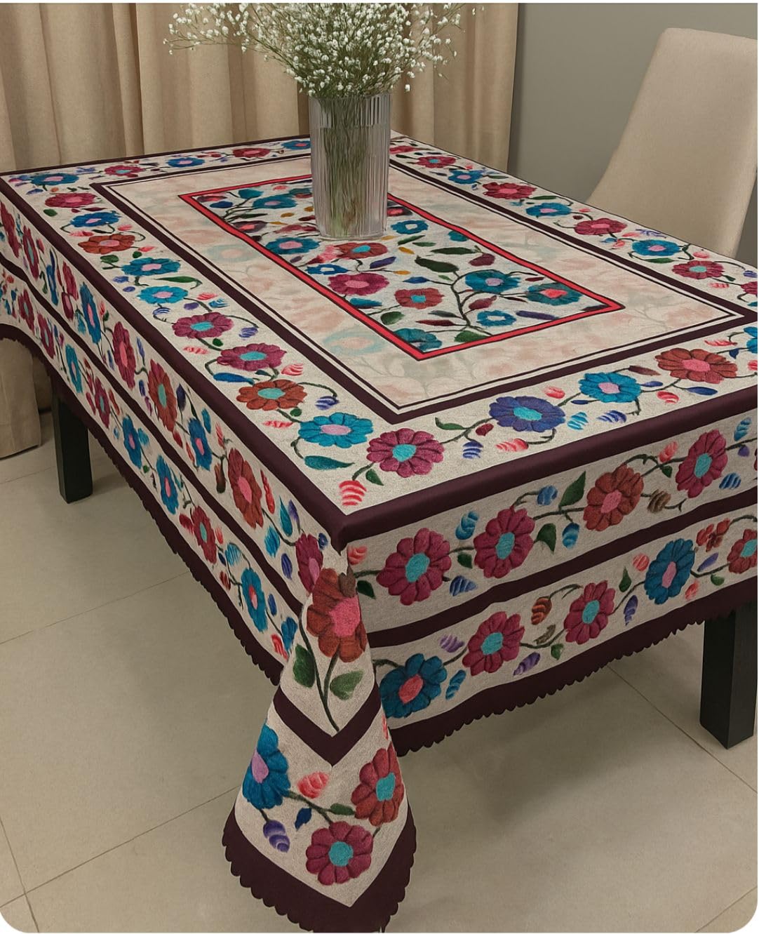 AAZEEM Printed Tablecloth Soft Feel Table Cover 4-6 Seater,Table Cover,Dining Table Cover, Table Linen,Dining Table Chair Cover,Dining Table Cover 6 Seater | Rust|-image-3