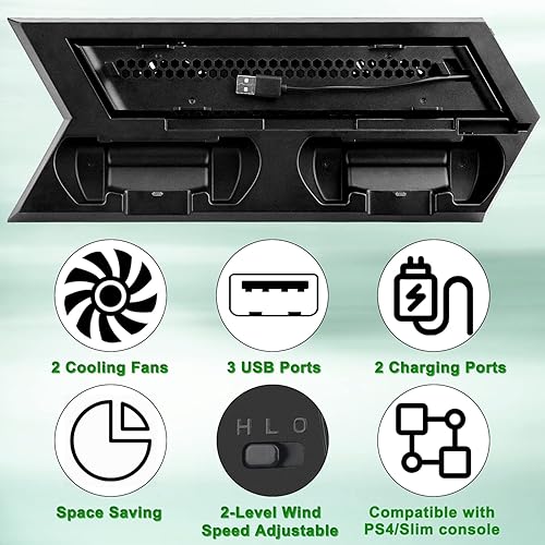 Miniatura 5 de OSTENT Dual Motors Cooling Fan Radiator Charger Station USB Hub Vertical Stand for Sony PS4Slim Console