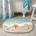 Blue Ocean Wave Bath Mat, Cute Funky Bathroom Rugs for Coastal Beach Nautical Themed Decor, Trendy Tufted Shower Mats 30