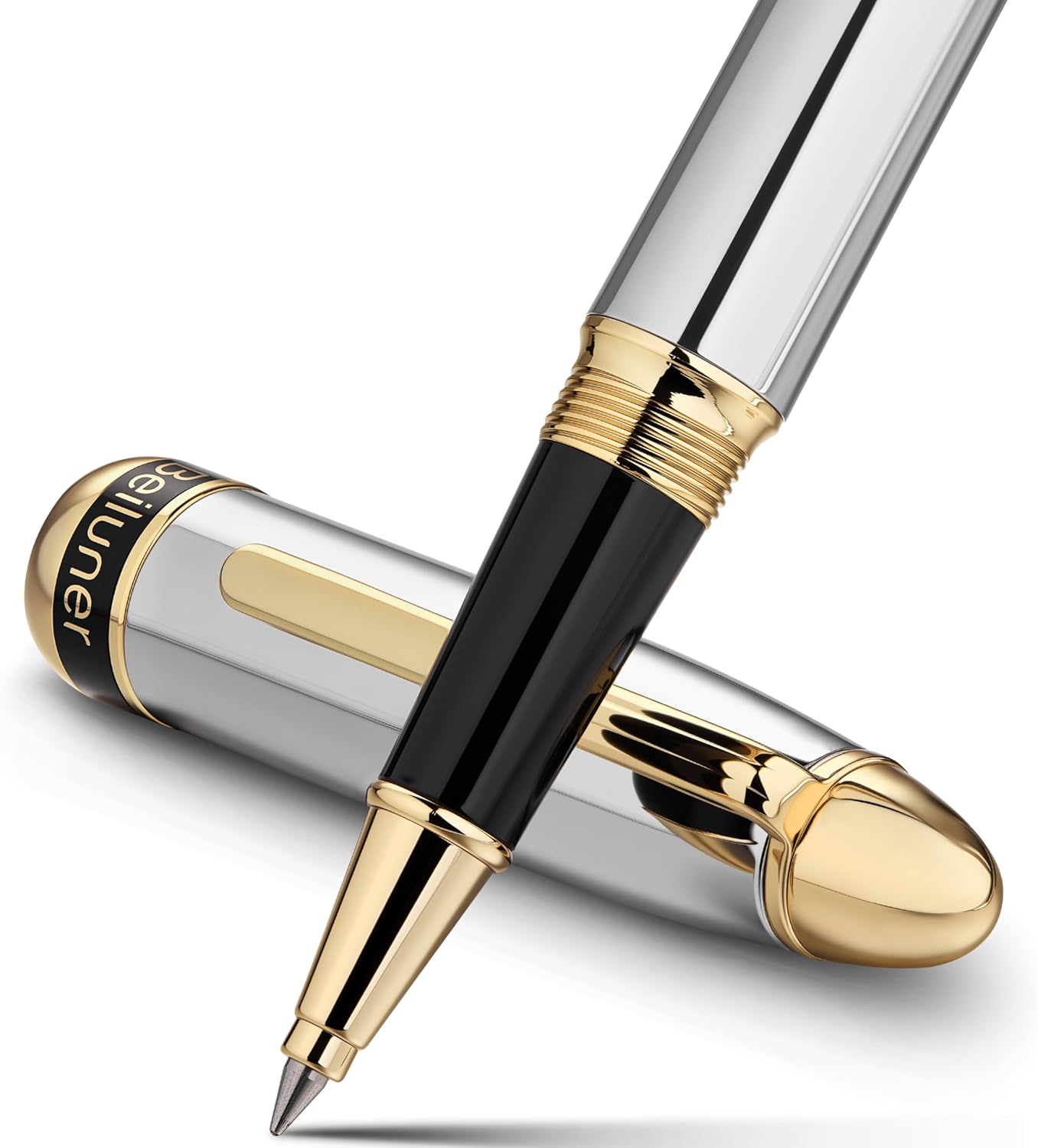 BEILUNER 315 Luxury Rollerball Pen, Stunning Silver Chrome with 24K Gold Finish, Luxury Grade Craftsmanship, Best Pen Gift Set for Men and Women, Graduation, Executive, Office, Fancy, Nice Pens