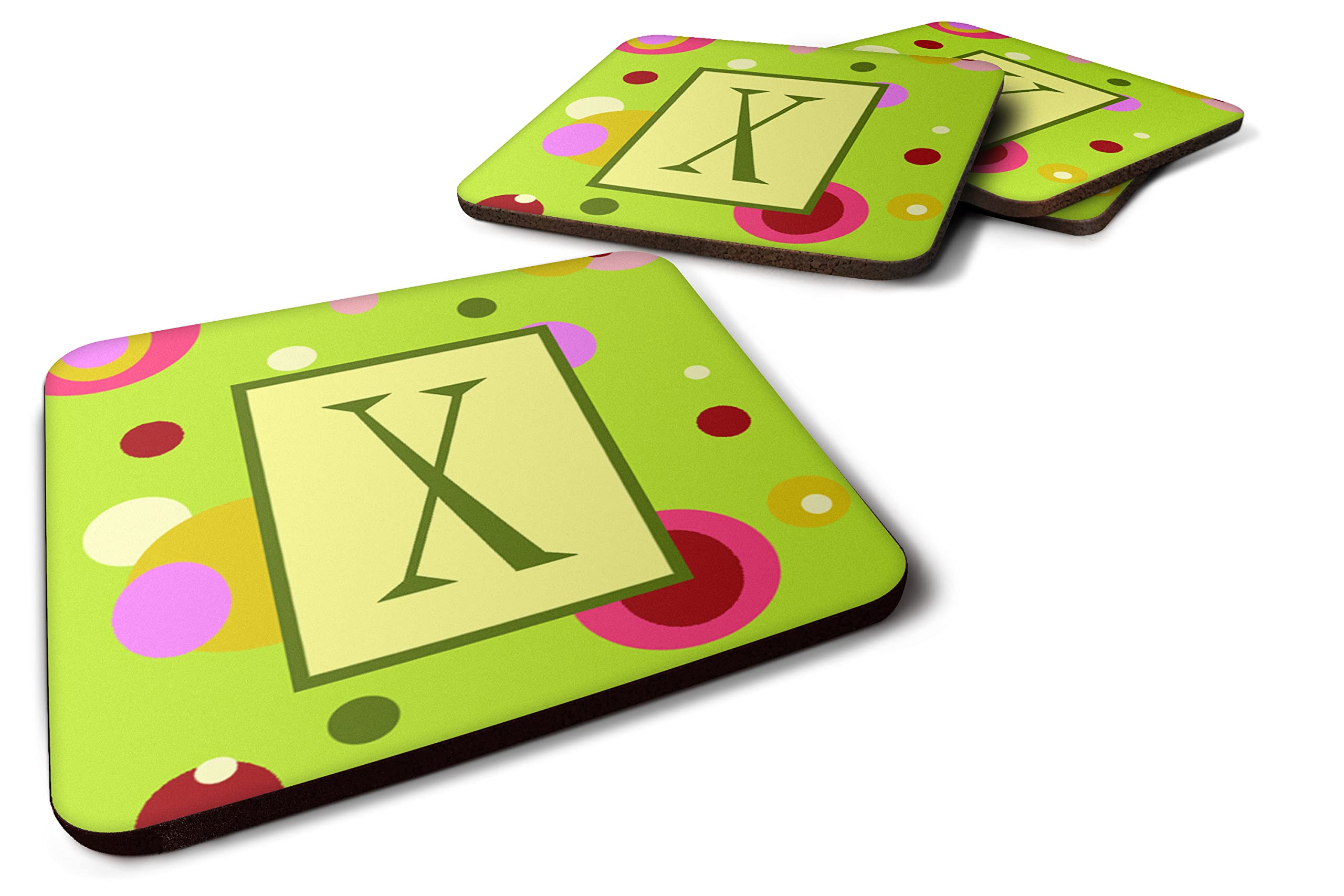 Caroline's TreasuresCJ1010-XFC Letter X Monogram - Lime Green Foam Coaster Set of 4 Set of 4 Cup Coasters for Indoor Outdoor, Tabletop Protection, Anti Slip, Mouse pad Material