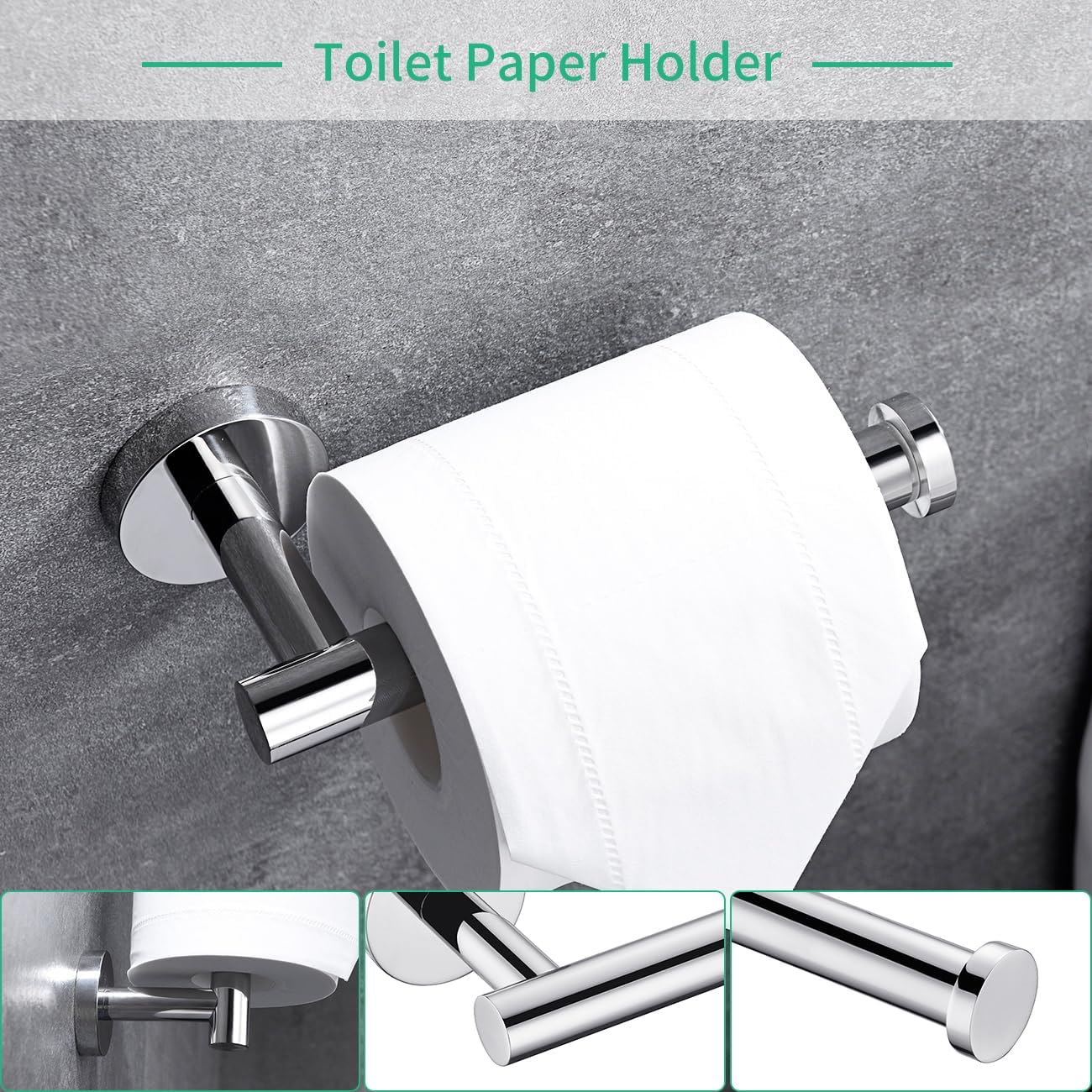 Miyili 4-Pieces Polished Stainless Steel Bathroom Hardware Set Wall Mounted - Includes 24" Towel Bar, Toilet Paper Holder, 2X Robe Hooks, BS01C4B