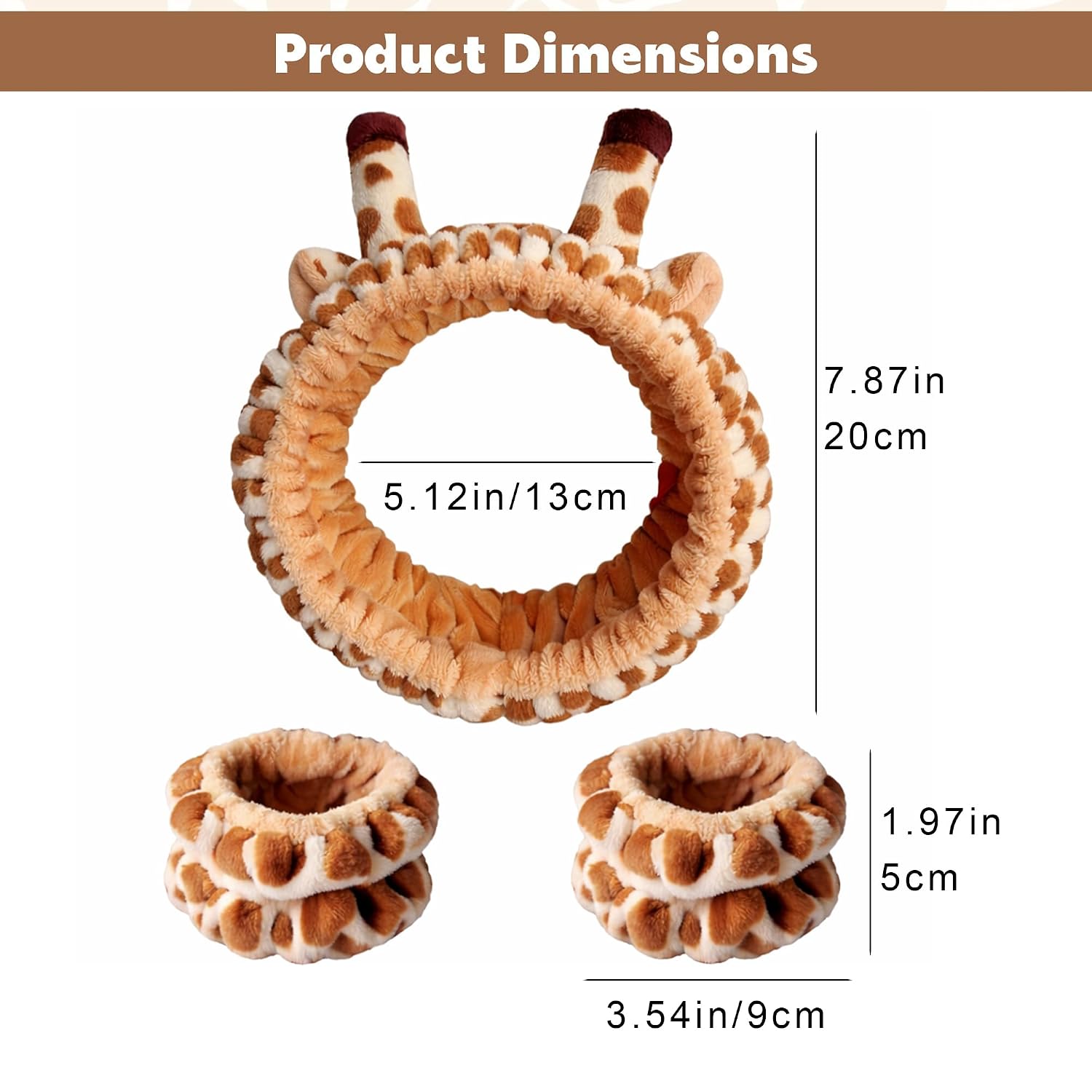 Giraffe Ears Headband and Wristband Set, Giraffe Headband for Adults, Face Wash Headbands and Wristband Set, Makeup Skincare Animal Ears Headbands and Wristbands image 2