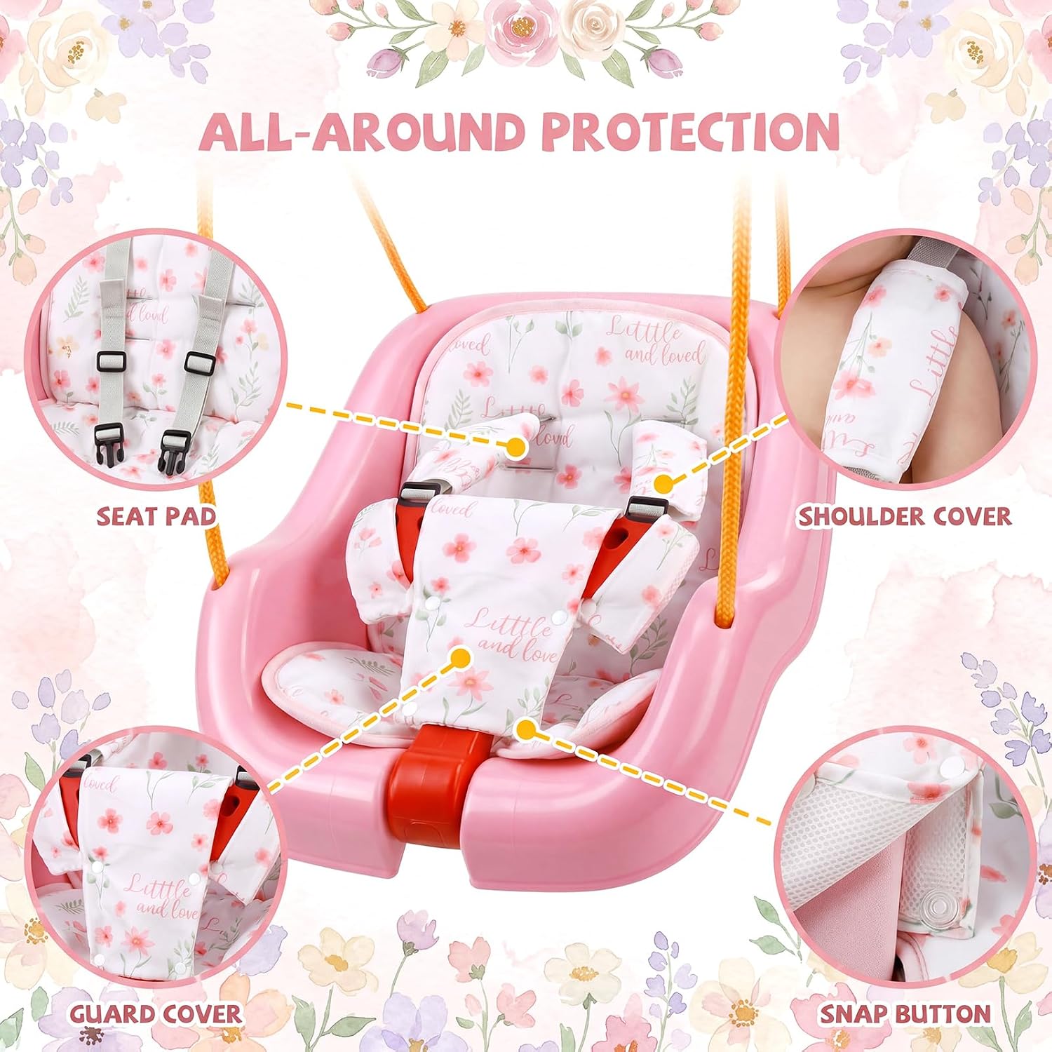 Jenaai Toddler Swing Cushion Baby Swings Outdoor Seat Insert Pad Compatible with Swings for Toddlers Age 1-3 Detachable Machine and Washable(Not Included Swing)(Flowers)