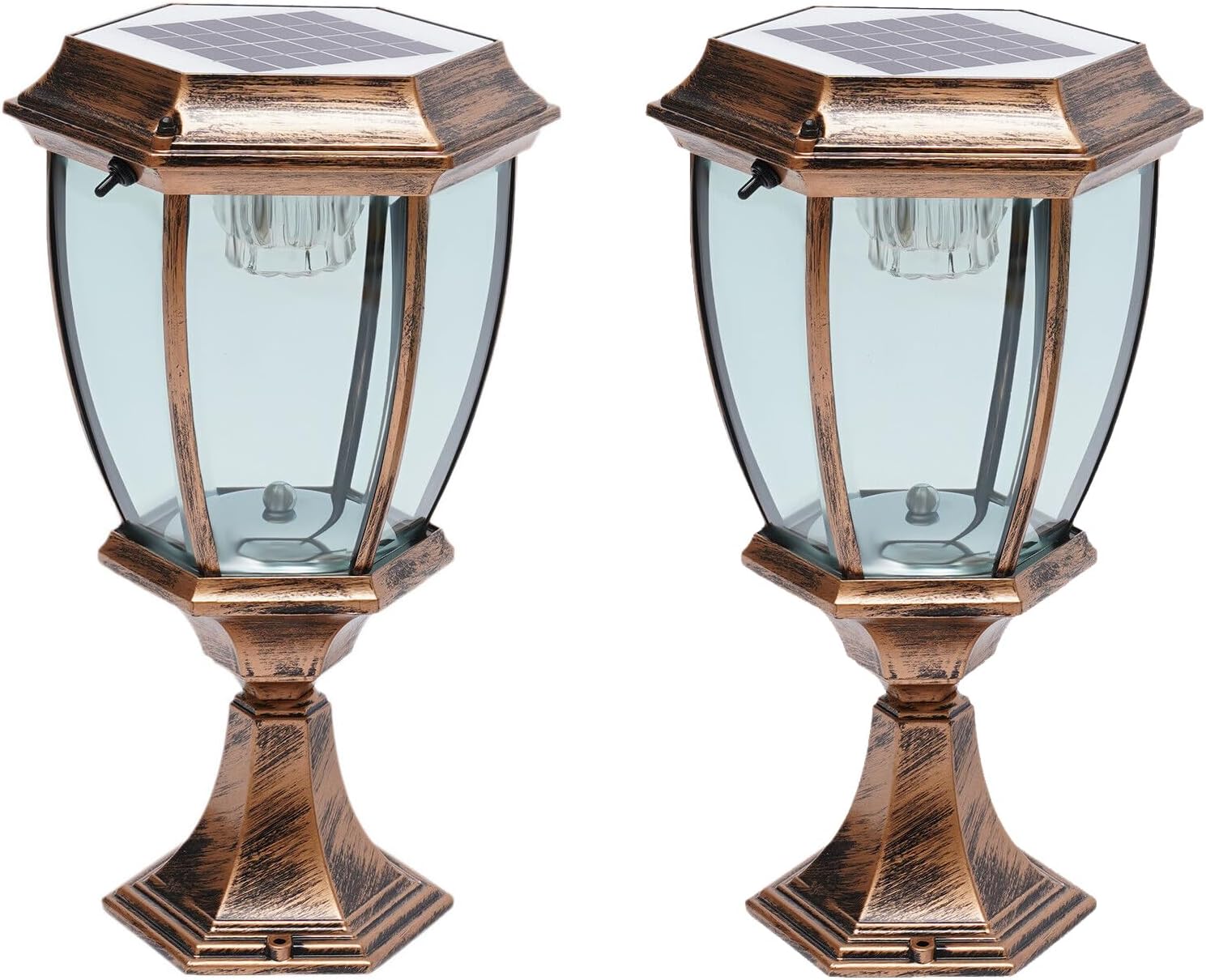 LYNICESHOP 2 Pack Large Aluminum Solar Lamps,Solar Pillar Lights Outdoor Bronze Waterproof LED Landscape Light Copper Fence Post Lantern for Brick Fence Deck or Patio (Bronze)