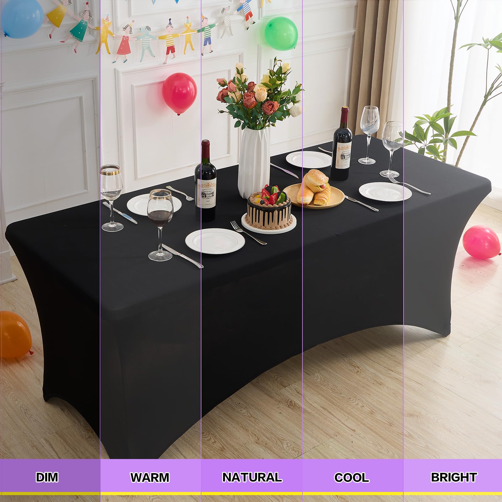 Paquete de 4 manteles rectangulares de elastano ajustables para mesa rectangular, de 6 pies, color negro para cumpleaños, cócteles, banquetes, fiestas al aire libre