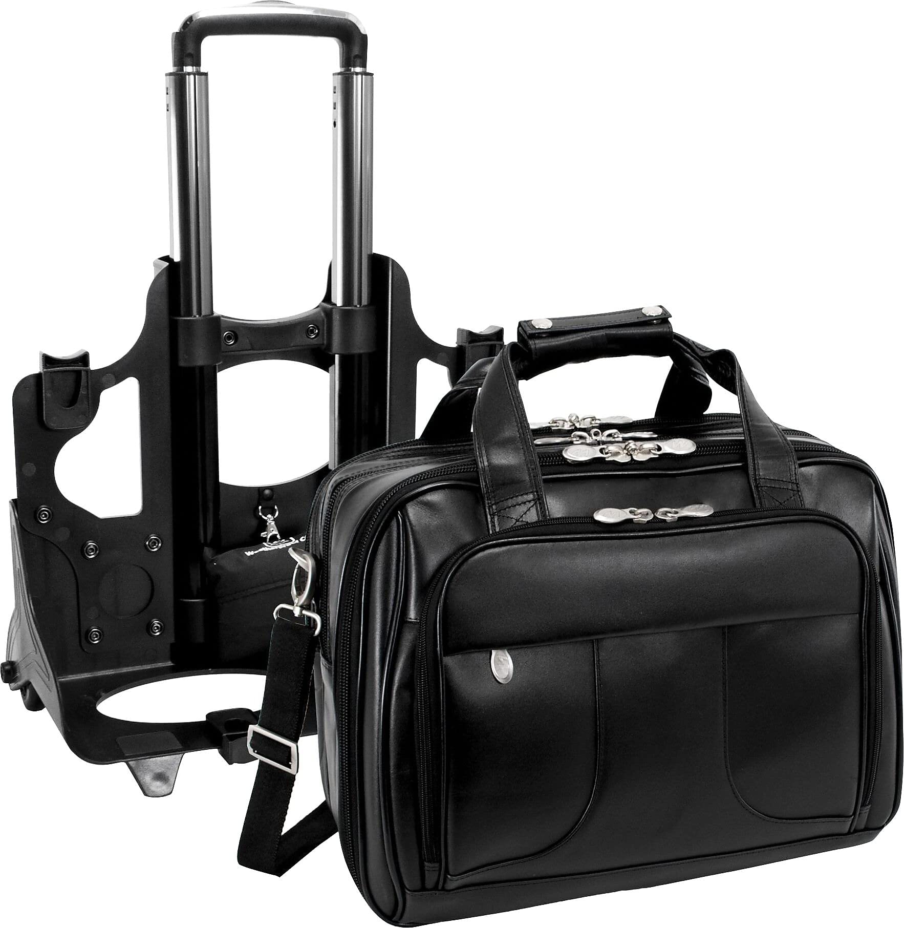 Chicago 15.6' Leather Patented Detachable Wheeled Laptop Overnight with Removable Briefcase