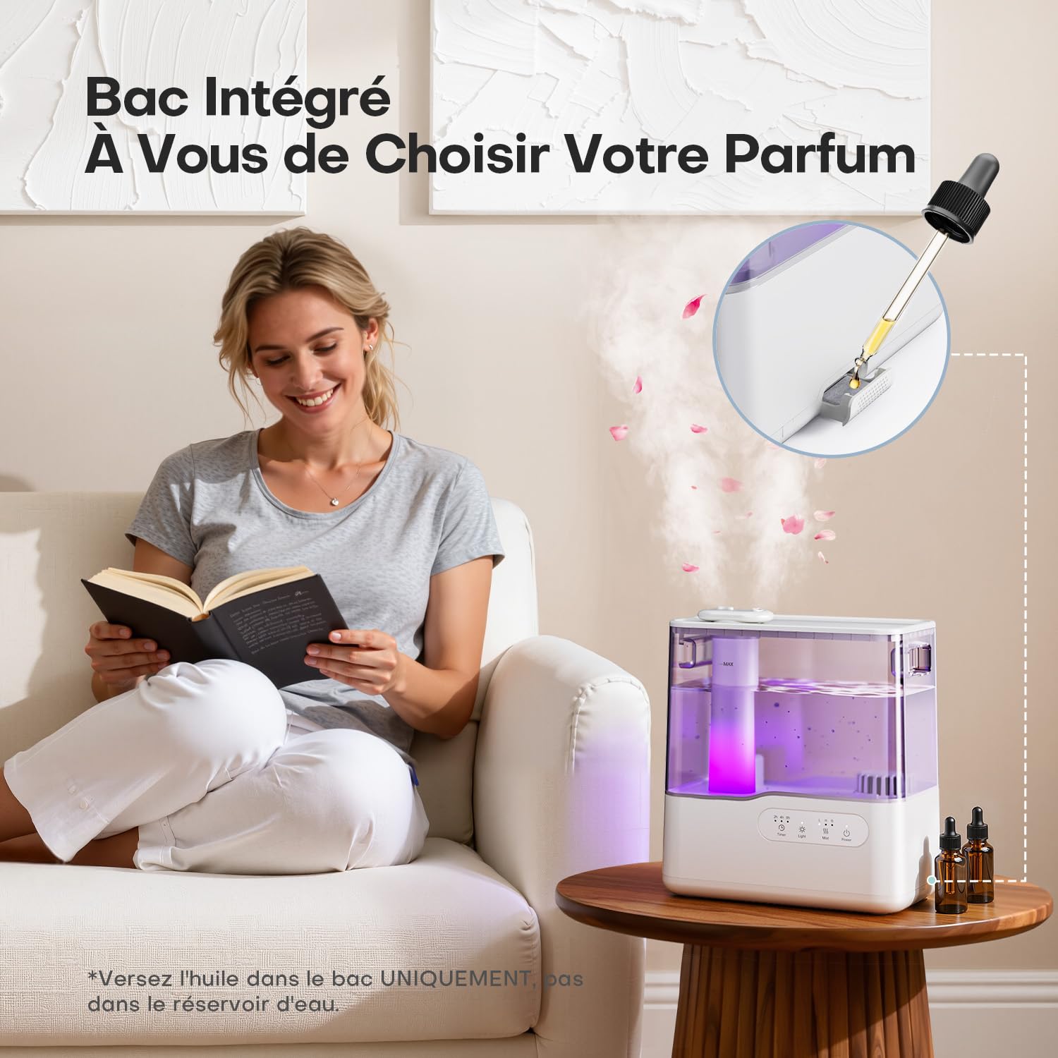AROEVE Humidificateur d'Air Chambre 5L, Ultrasonique Top-Fill Brume Froide avec Diffuseur Aromes, Lumière d'Ambiance 7 Couleurs, Minuterie, 36H/25dB Silencieux pour Maison, Bureau, Bébé, Plantes