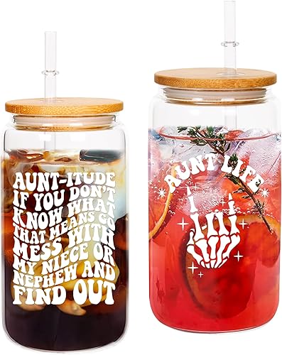 Miniatura 6 de Taza de café helado en tarro de vidrio de 16 onzas  Regalos para la mejor tía de la sobrina  Regalos de cumpleaños para tía de sobrino  Regalos