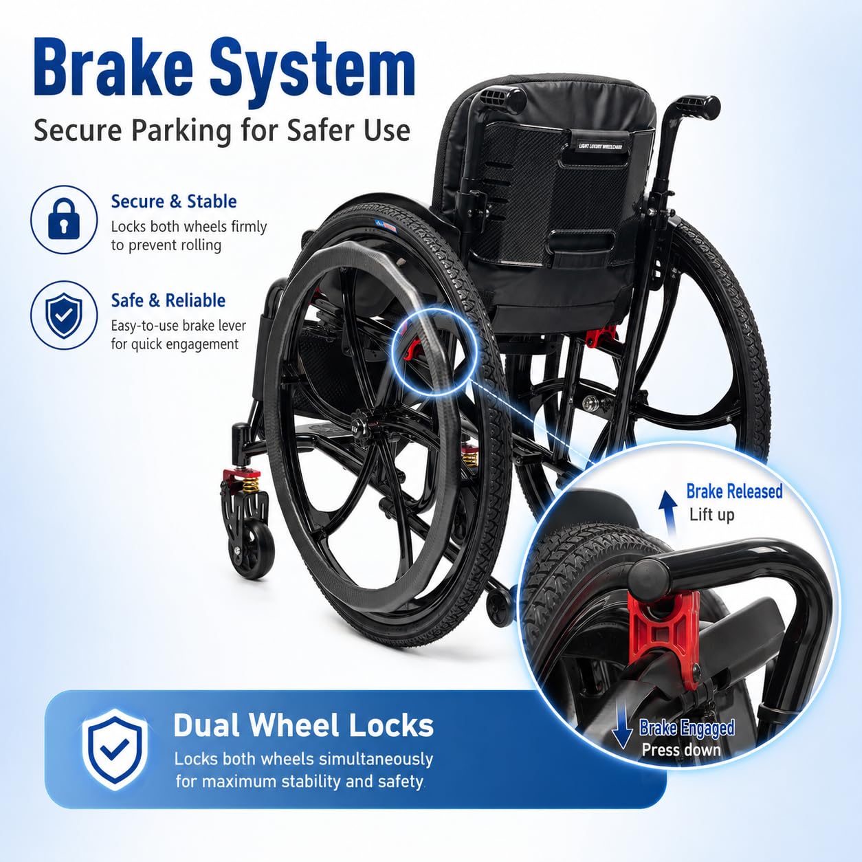 Silla de ruedas deportiva para adultos, silla de transporte plegable ligera con reposapiés, silla de ruedas de viaje portátil, silla de movilidad plegable de fácil transferencia, ancho del asiento de