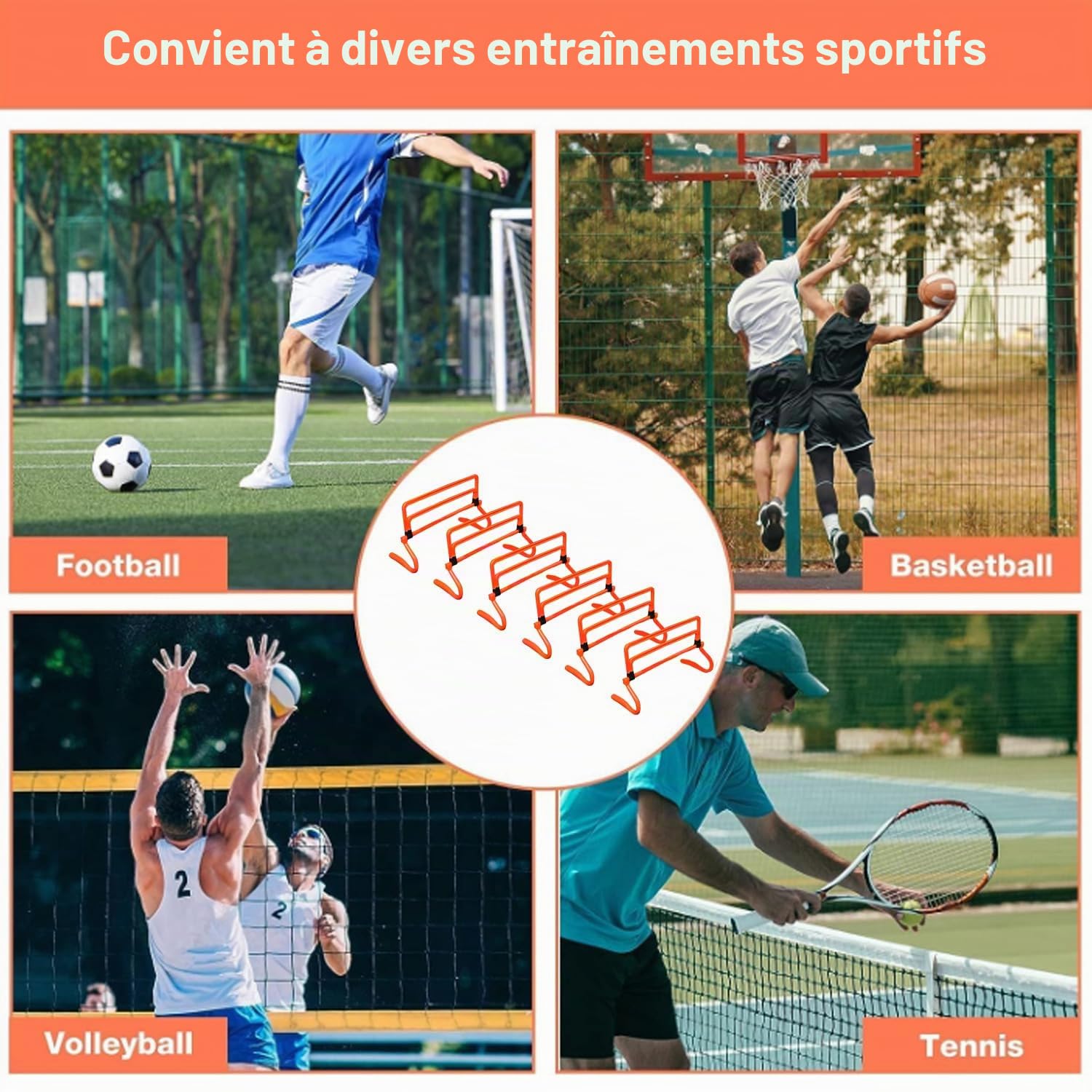 Speed Agility Lot de 6 Obstacles, D'entraînement de Vitesse Réglables en Hauteur 4 Obstacles D'agilité et de Vitesse, pour Entraînement D'agilité, Obstacles de Coordination