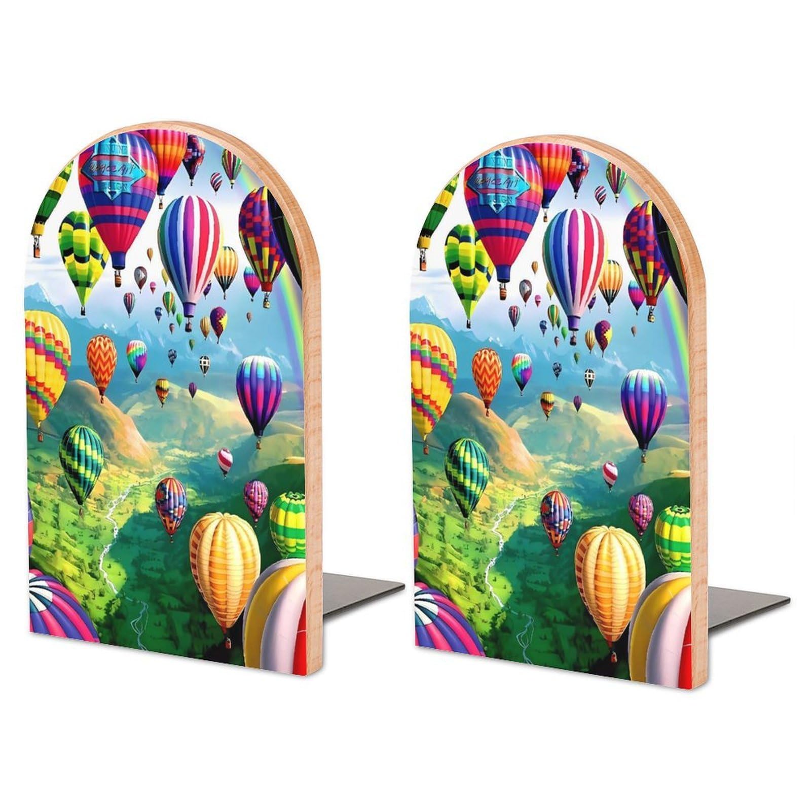 Sujetalibros de madera con globos aerostáticos y metal antideslizante para estanterías de salón