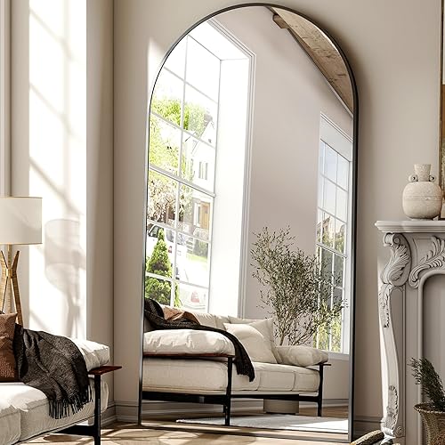 Vista 30 de Espejo arqueado de longitud completa, espejo arqueado de 36 x 78 pulgadas con soporte, montado en la pared para baño, vestidor, para colgar