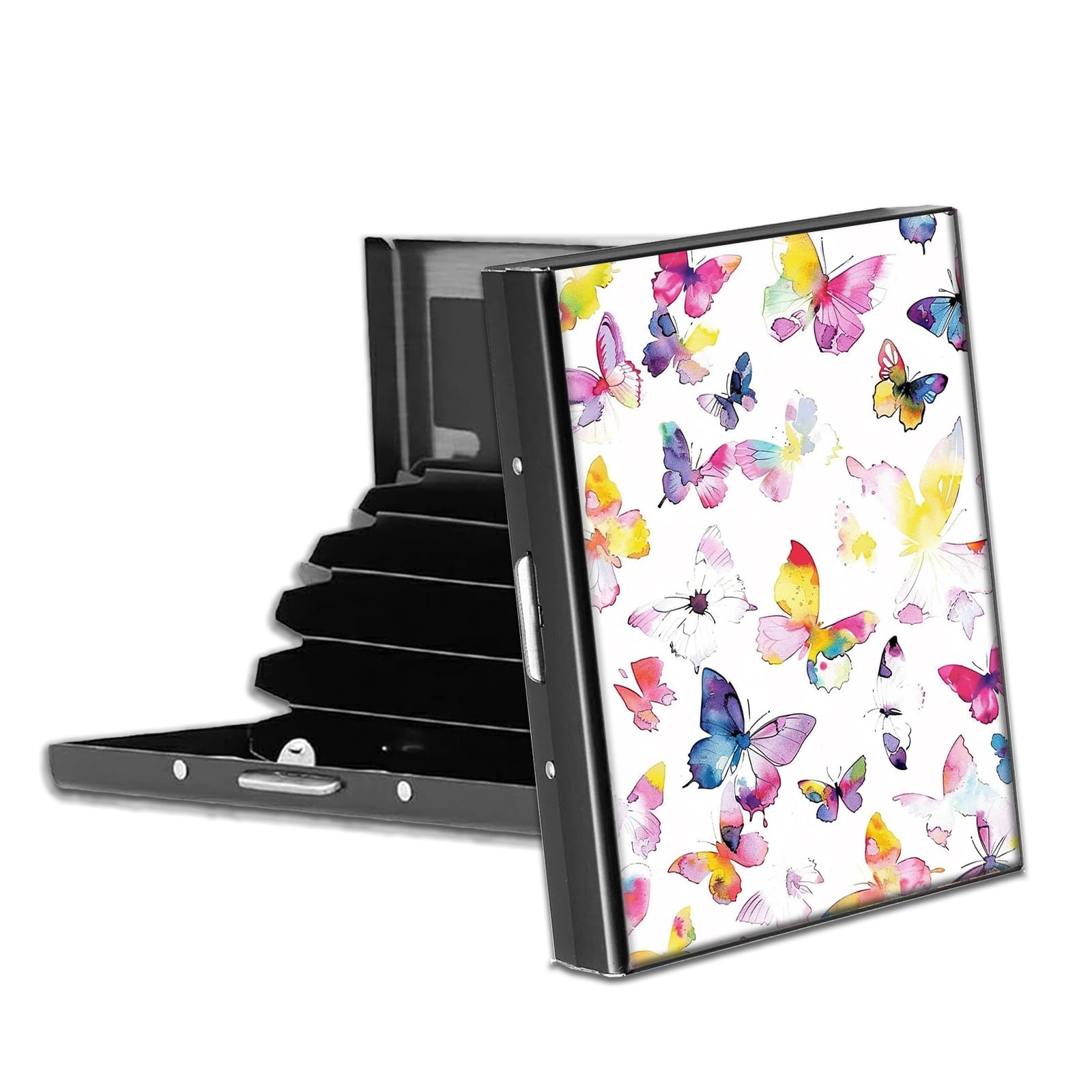 VACGBJPG Rfid Blocking Metal Credit Card Wallet–Slim & Durable 6-Slot Card Holder,Stainless Steel Rfid Protection Case for Men & Women,Compact Business Card Organizer,Colorful Butterflies