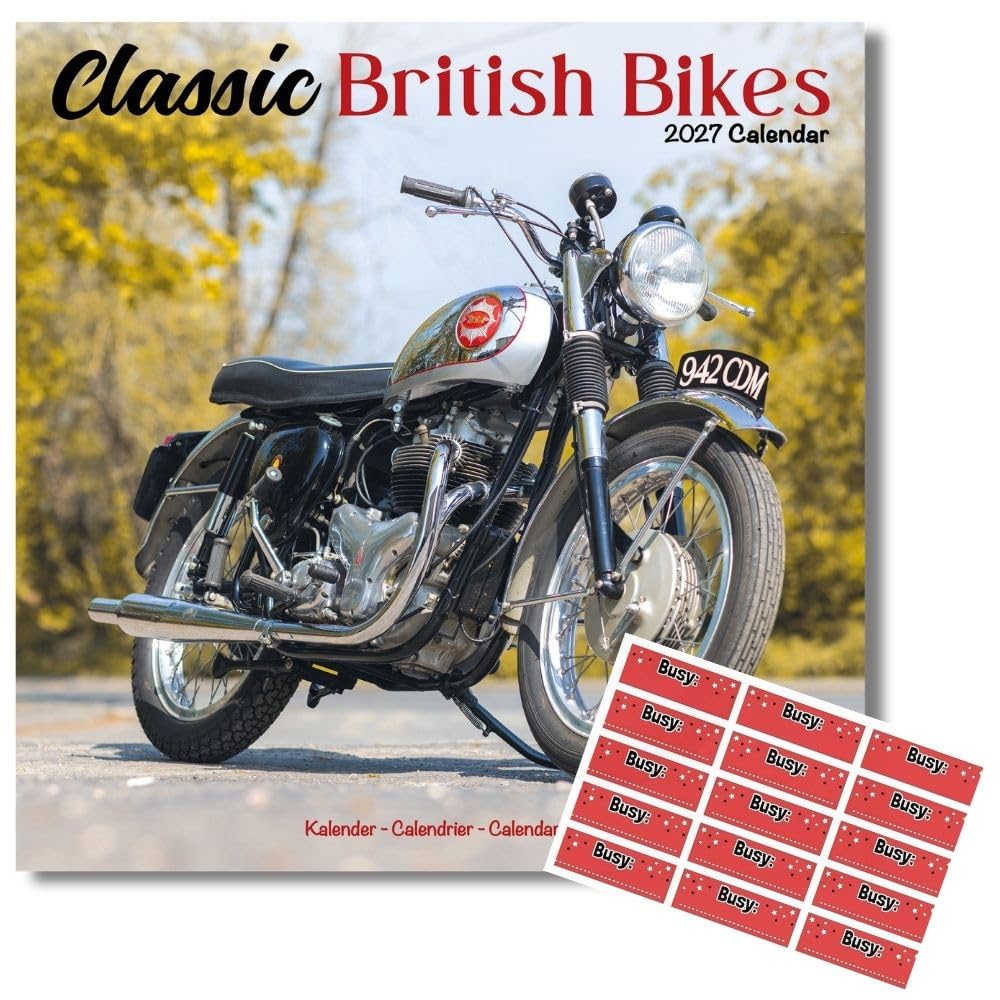 Avonside Classic British Bikes 2027 Calendar with Organisational Stickers, 16 Month Square Wall Calendar (Sept 2026 - Dec 2027), UK Planner, Motorbike Enthusiasts, Home or Office, 11.6 x 11.6 in