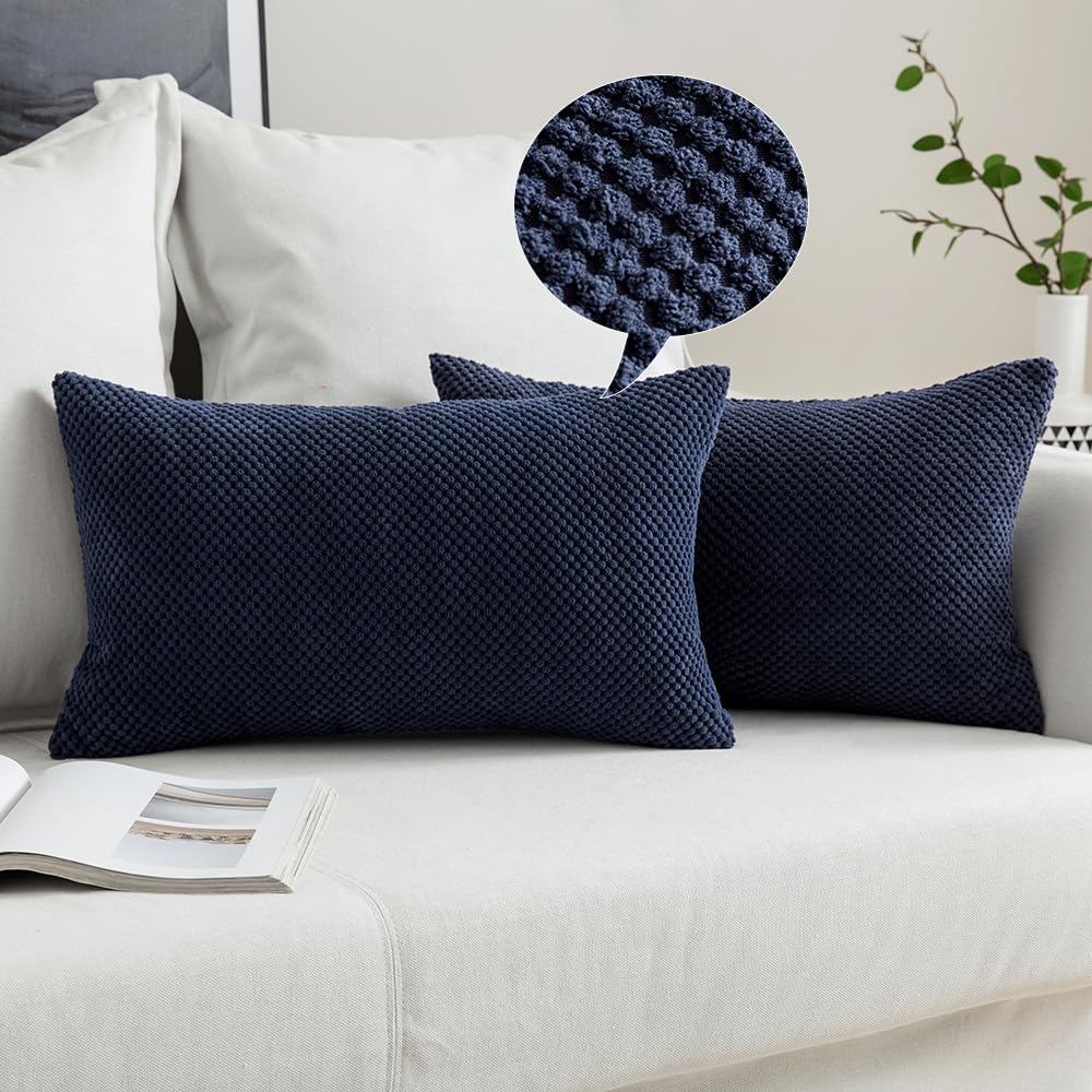 MIULEE 2er Set Kissenbezüge Dekokissen Körnig Dekorativ Kissenbezug Kissenhülle Sofakissen Deko Bezug Weich Zierkissen Kissen für Wohnzimmer Schlafzimmer 30x50cm Marineblau