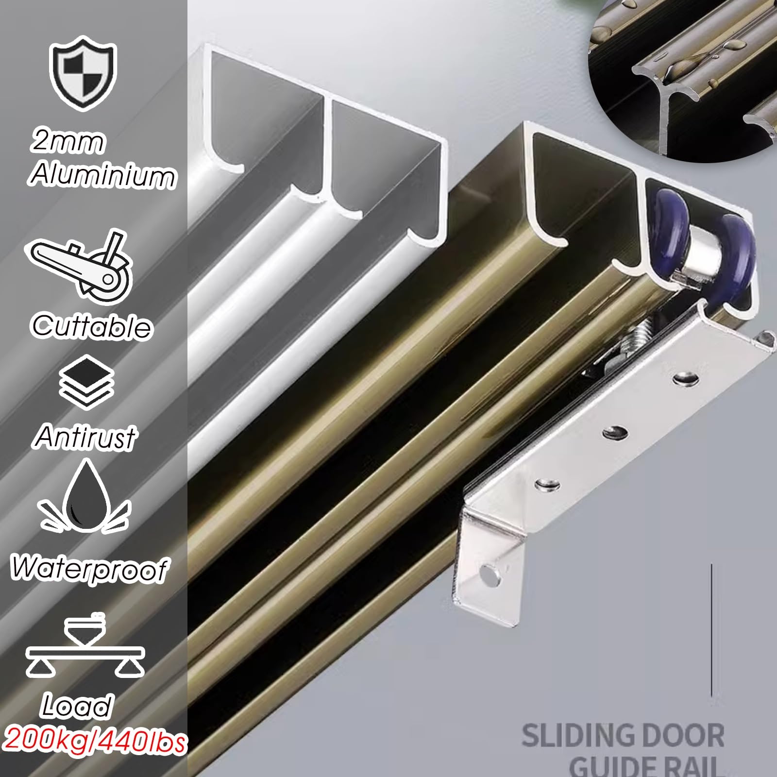 Zestaw Drzwi Przesuwnych Zestaw Okuć Do Podwójnych Drzwi Kieszeniowych Aluminiowych 1-10 M, Zestaw Prowadnic Do Drzwi Przesuwnych Z Pominięciem Szafy Do Systemów 2-drzwiowych