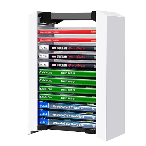 TNP Torre de almacenamiento de videojuegos (12 CD Disc Blu-ray Case) Soporte universal para DVD estante estante organizador vertical para Nintendo