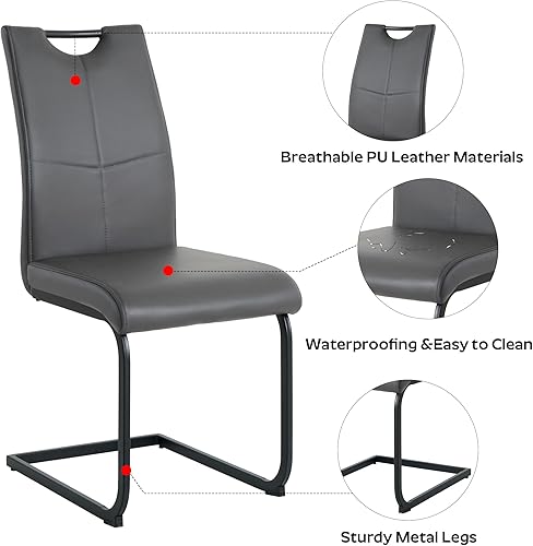 Miniatura 18 de Juego de mesa de comedor de 7 piezas para 6, mesa rectangular moderna de cristal con 6 sillas tapizadas de cuero, juegos de mesa y sillas de comedor