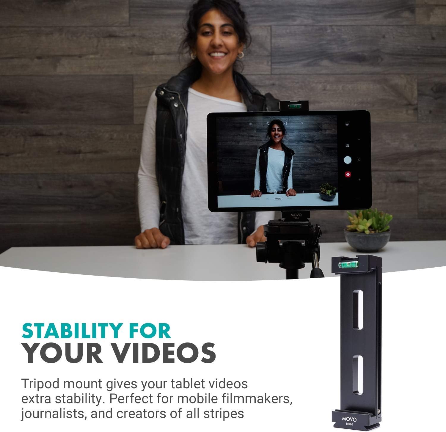 Movo TBR-1 Universal Tablet Tripod Mount with Cold Shoe for Mini Microphone, Aluminum, Compatible with iPad, Samsung Galaxy, Android Tablets and More