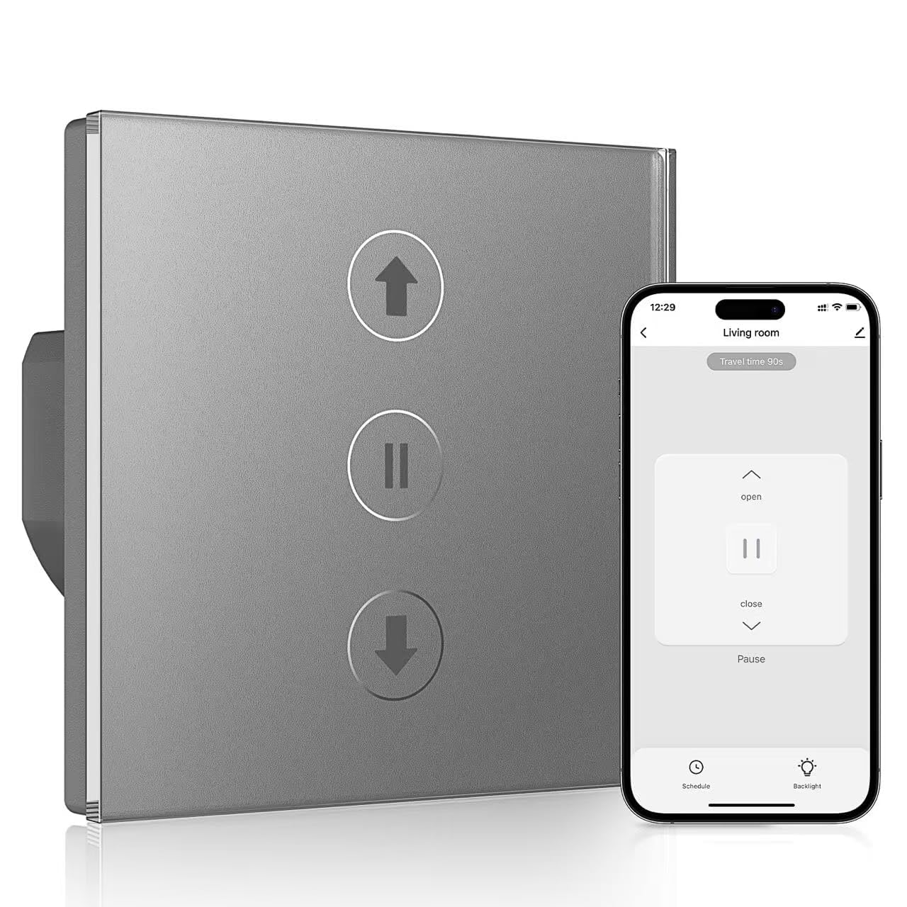 Interruptor Persiana Wifi 80 * 80mm, Interruptor de Persiana Inteligente Control por Voz Compatible con Alexa/Google Home/Smart Life, Requiere Cable Neutro, Gris