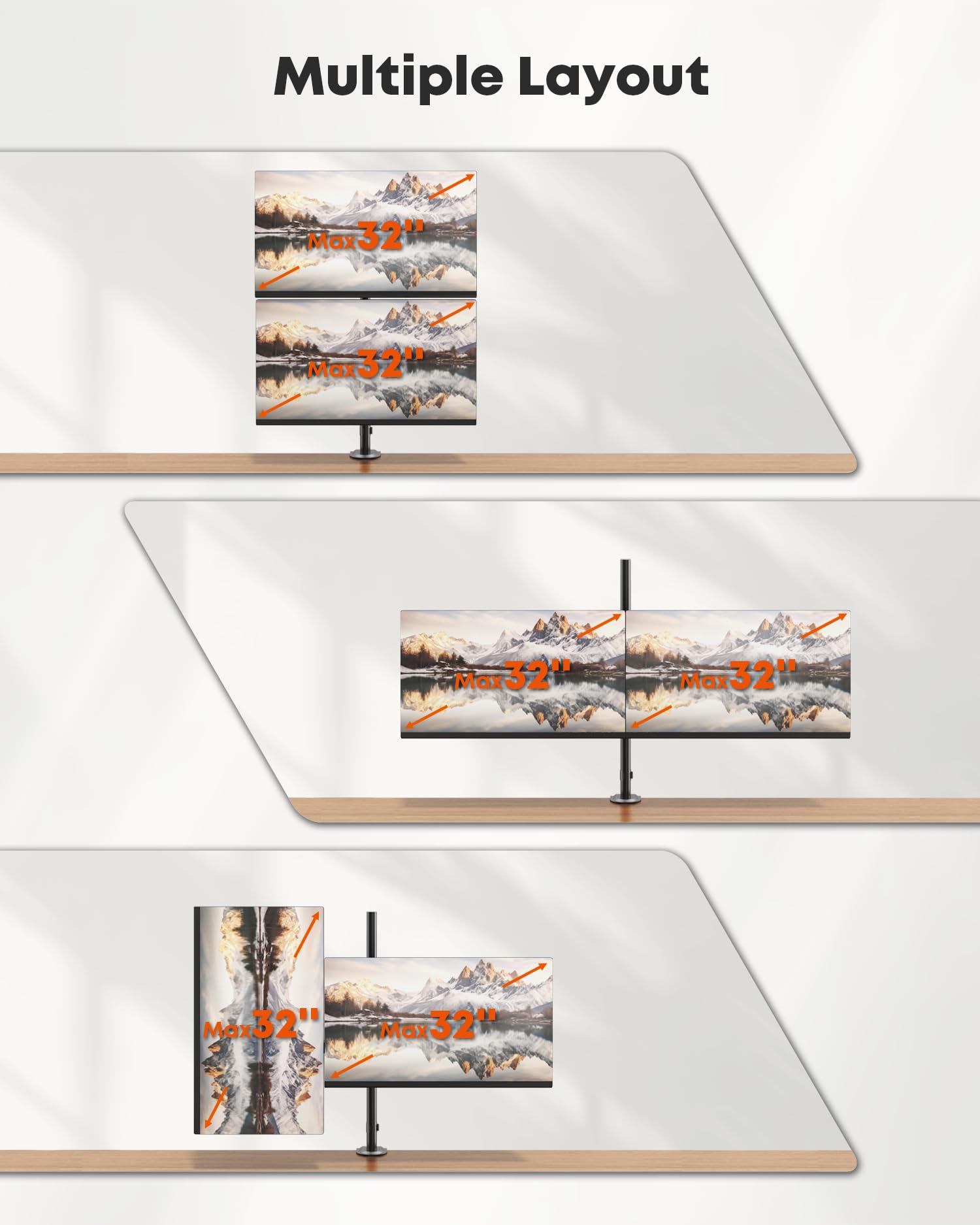 Monitor Halterung 2 Monitore für 13-32 Zoll Bildschirm,Max. 9kg pro Arm | Extralange Säule Monitor Arm für 2 Monitore,Voll Verstellbar Bildschirmhalterung mit Kabelmanagement,VESA 75/100 mm