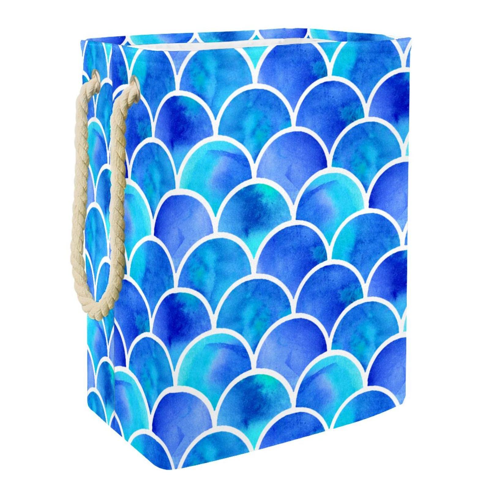 Grand panier à linge personnalisé sirène bleu pour vêtement
