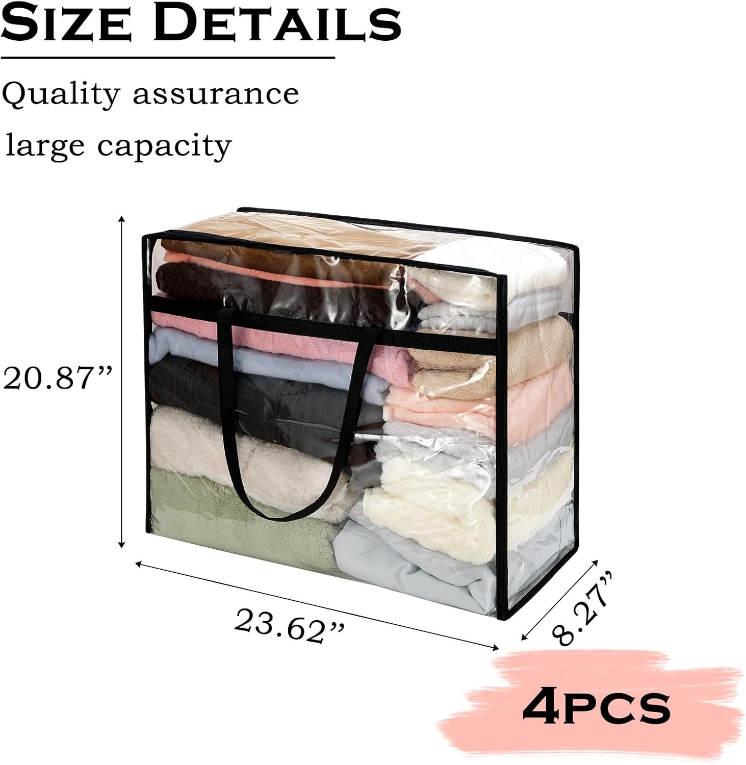 RAMFIYN 4 Pack Clear Yarn Storage Bag 60L Foldable Plastic Knitting Bags with Zipper & Handle Large Storage Organizers for Wool Balls Unfinished Crochet Projects