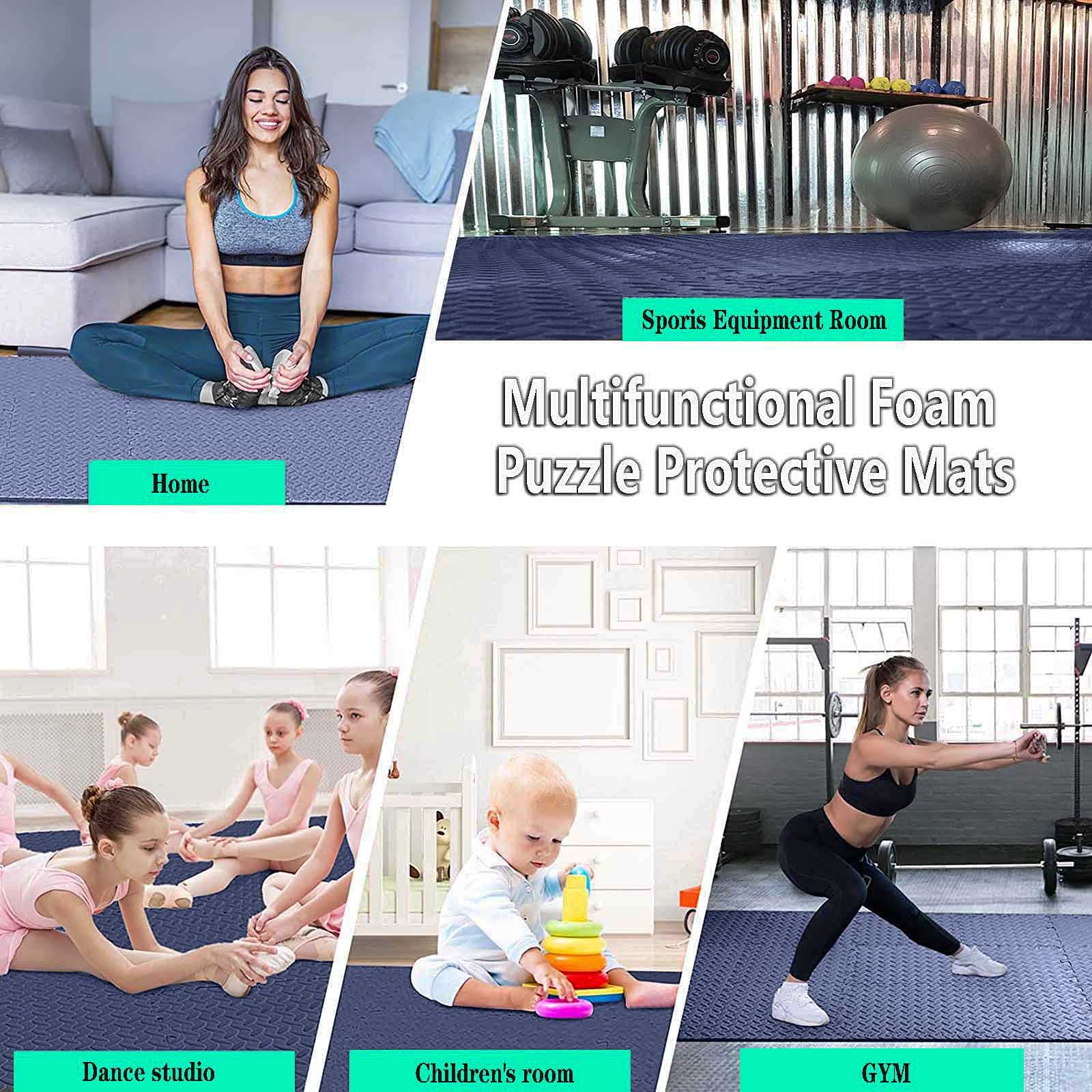 Esterilla antideslizante de espuma gruesa para ejercicios de fitness en casa, gimnasio, equipo de entrenamiento, 6 piezas, alfombrillas protectoras entrelazadas de EVA para yoga, pilates, gimnasia