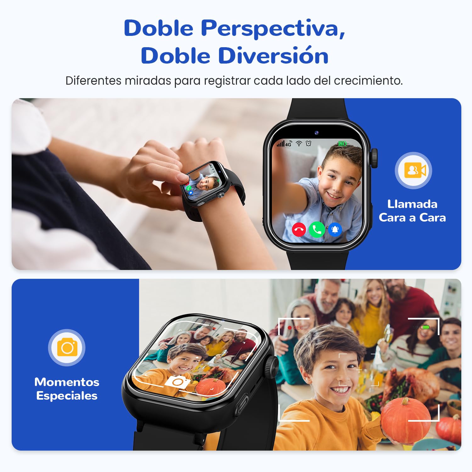 4G Reloj Inteligente Niño con GPS y Llamadas, Doble Cámara, Linterna, Negro