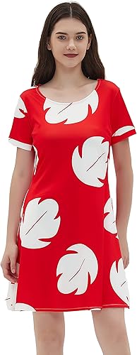 Miniatura 7 de Disfraz de mujer con bolsillo, vestido rojo hawaiano, disfraz de Halloween, vestido de verano de hojas para cosplay