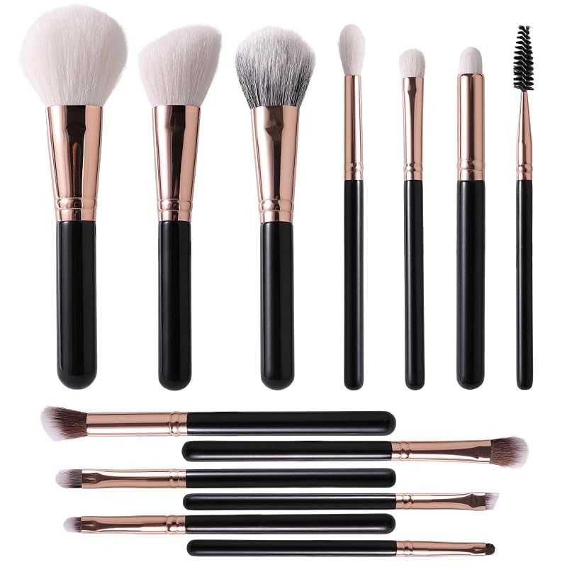 Kit de 13 Pincéis de Maquiagem Kanviensl Preto com Cerdas de Pelo de Cabra e Sintéticas