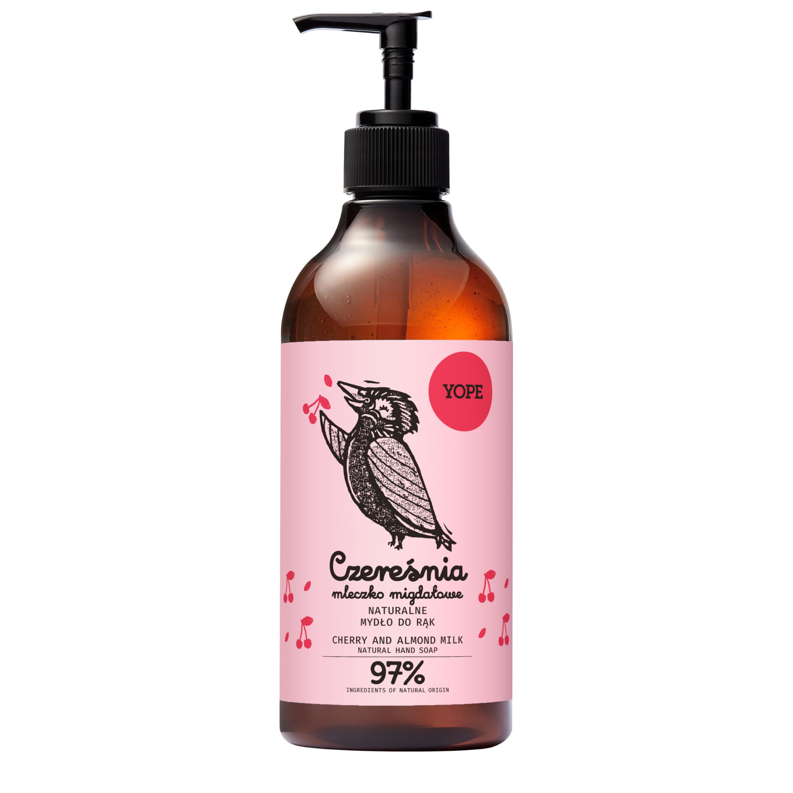 YOPE HAND WASH | MOISTURIZING | PANTHENOL, ALLANTOIN | 98% INGREDIENTS OF NATURAL ORIGIN | VEGAN | SCENT: CHERRY and ALMOND MILK | 500ml