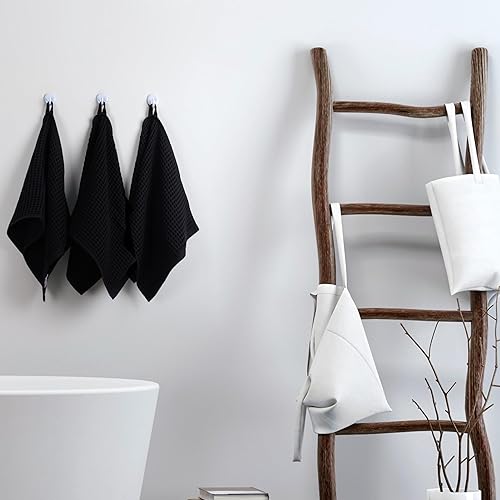 Miniatura 7 de PÜSKÜL - Juego de 3 toallas de mano y cocina de punto gofre orgánico de 100 % algodón turco, color negro, calidad premium, suaves, de secado rápido,