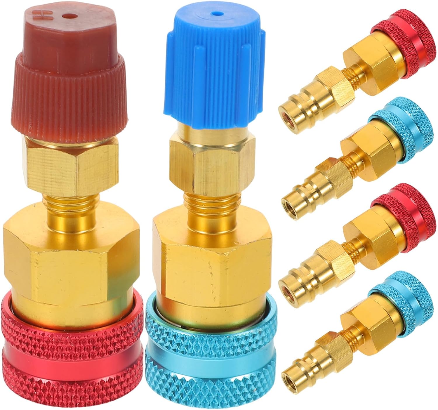 6pcs R1234yf Refrigerant Adapter Quick Couplers Kit for Vehicles Air Conditioner Adapters Leakproof Operation Rapid Connection and Removal Lightweight Copper and Plastic Fittings