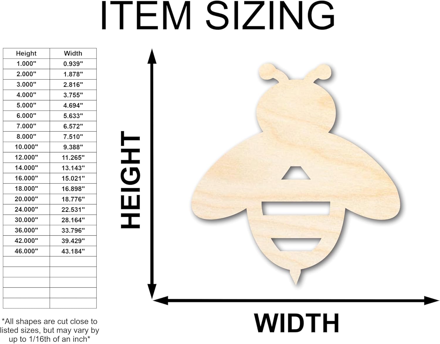 Unfinished Wood Bumble Bee Silhouette Animal Craft up to 46" DIY 16" / 3/4"