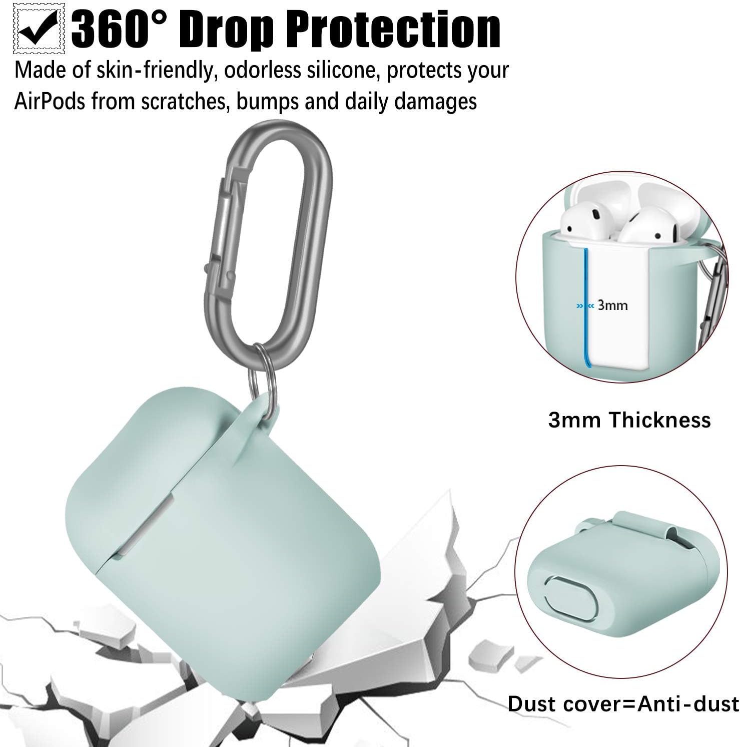 GEAK Silicone AirPods Case Cover, (Front LED Visible), Shockproof Protective Case Cover Compatible for Apple AirPods 1 & 2 Wireless Charging Case, Aqua