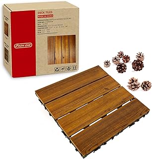 10-Pack 12"x12" Interlocking Acacia Wood Deck Tiles – 4 Slats Waterproof Outdoor Flooring for Patio, Balcony & Backyard