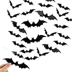 DIYASY Bats Wall Decor, 120 Pcs 3D Bat Halloween Decoration Stickers for Home Decor 4 Size Waterproof Black Spooky Bats for Room Decals