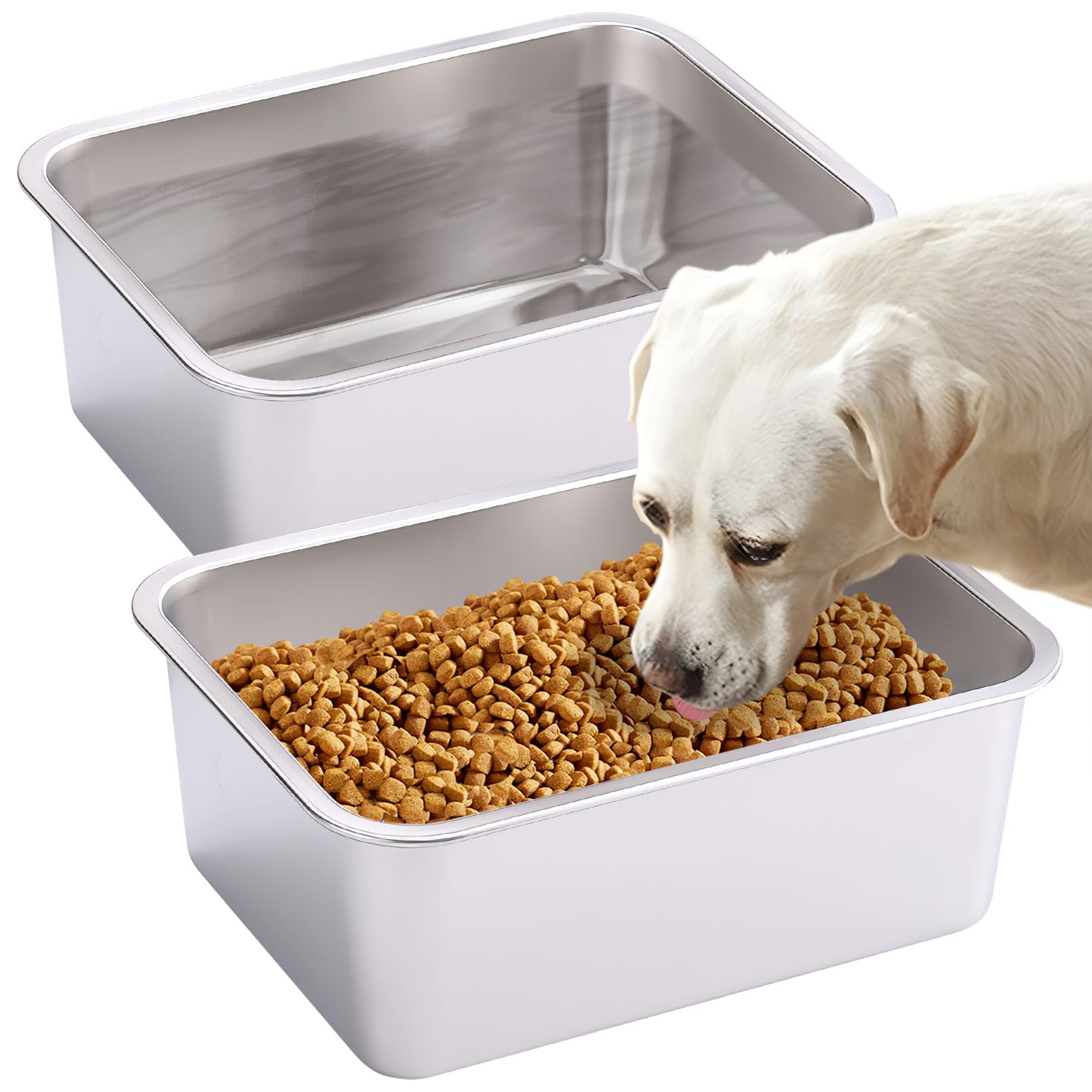 Fhiny 2 PCS Stainless Steel Dog Bowl, 4 Gallon Capacity, Durable Metal Water Dish for Large & Giant Dogs, Indoor & Outdoor Use, Dishwasher Safe