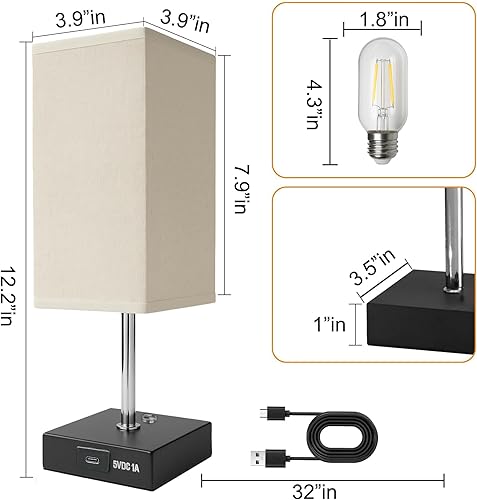 Miniatura 4 de comzler Lámpara de noche, lámpara de mesa con control táctil para dormitorio, pequeña lámpara de mesita de noche con regulable de 3 vías, puertos
