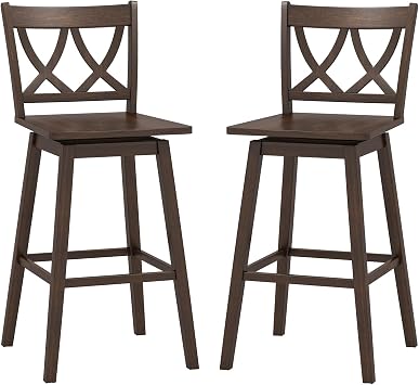Counter Height Chairs Set of 2,Swivel Bar Chairs with Backs, High Back Wooden Swivel Bar Height Stools, Wide Seat Bar Stools with Inclined Backrest Kitchen Island,Gray 29 inches