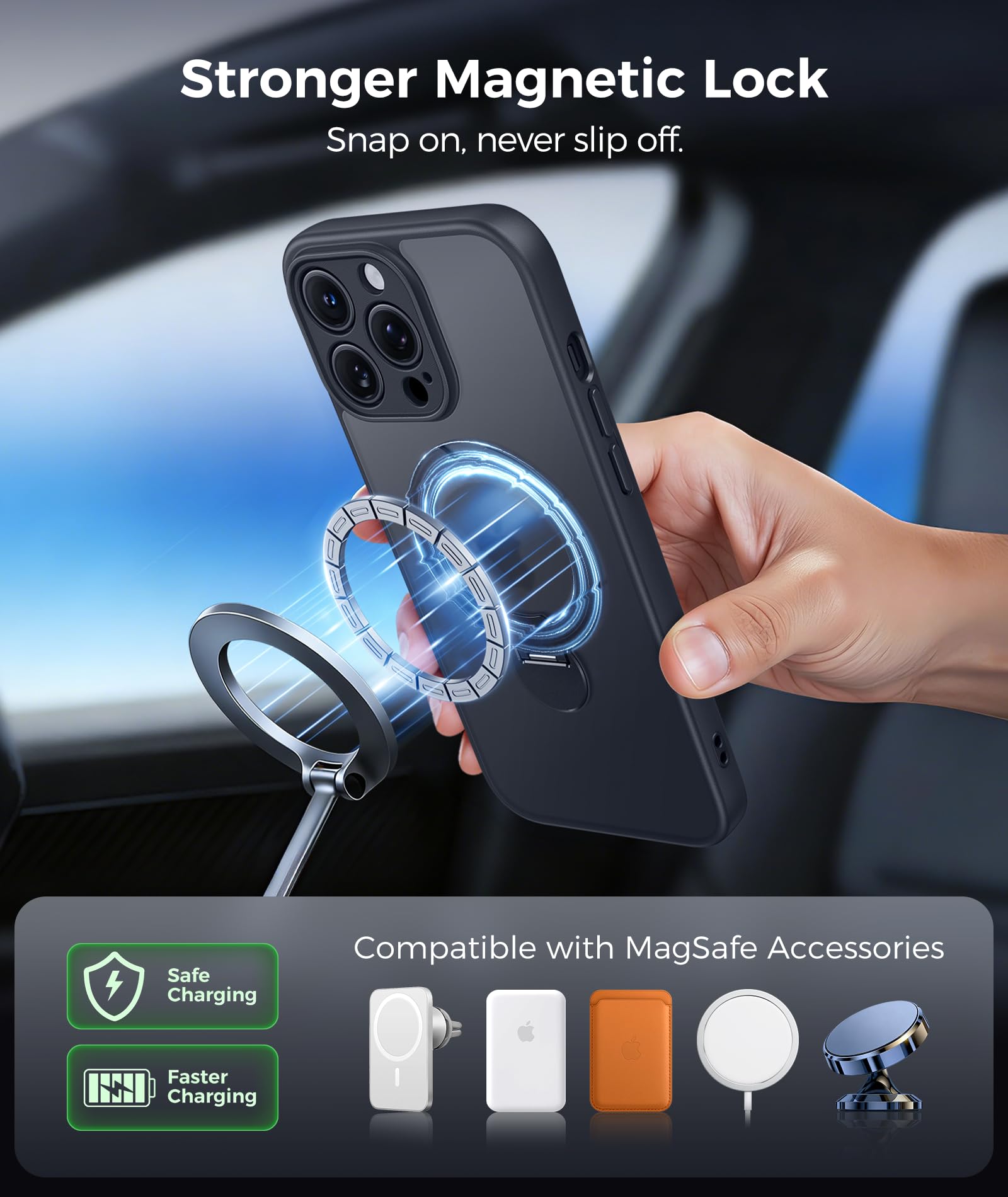 FNTCASE Funda para iPhone 14 Pro: soporte magnético de giro de 360 grados, compatible con Magsafe, protector de pantalla, translúcido mate, grado militar, a prueba de golpes, funda protectora de