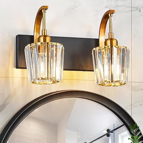 Miniatura 66 de Luces de tocador de cristal cromadas de 4 luces, modernas lámparas de baño de cristal sobre espejo de 32.67 pulgadas de largo para baño Cromo