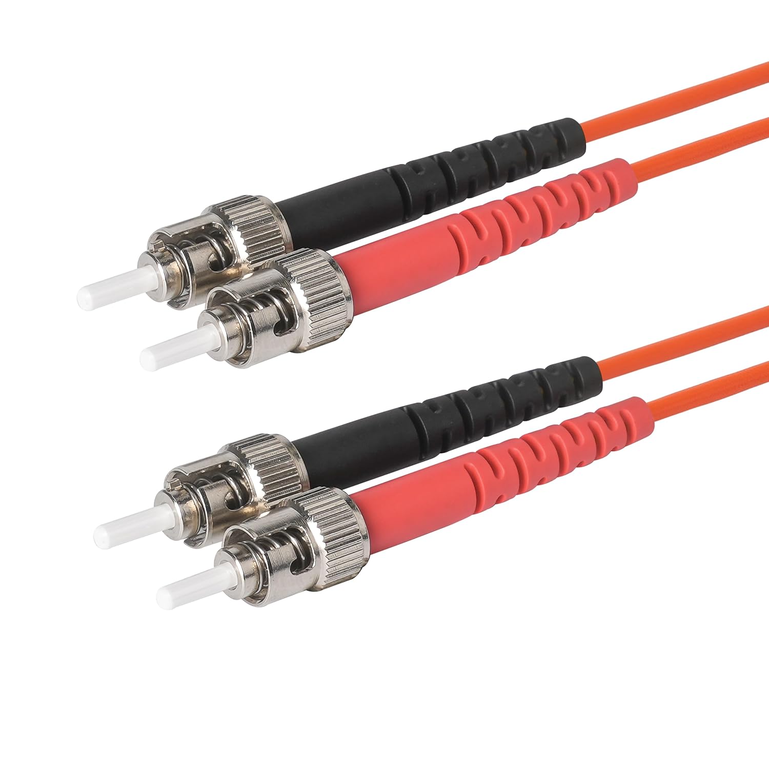 SpeedyFiberTX 1-Pack 150 Feet ST to ST Fiber Optic Patch Cable, Red and Black Boots, Corning InfiniCor Multimode OM1 62.5/125um Optical Fiber, Duplex Orange Riser OFNR Cable Jacket