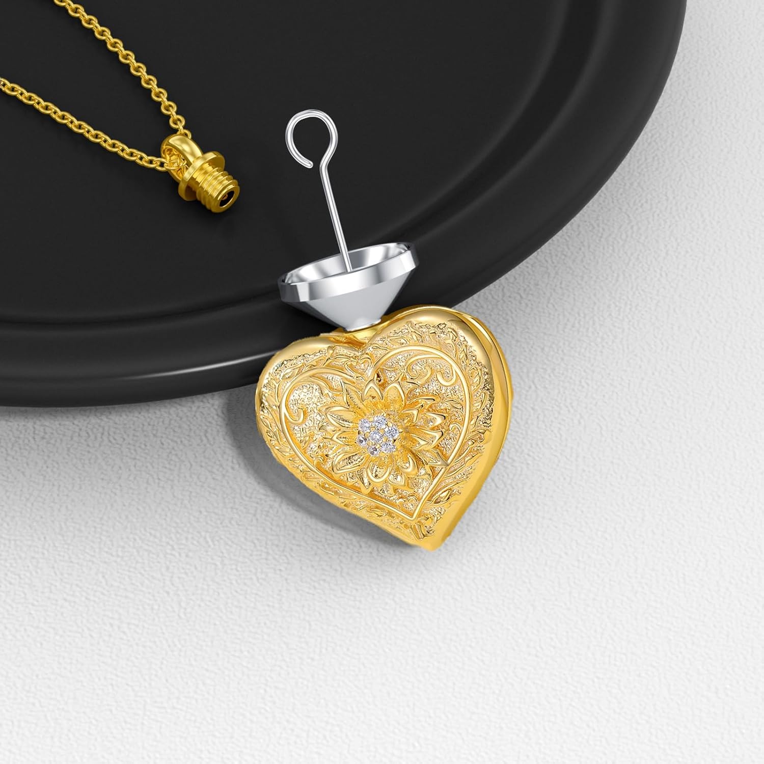 SISGEM Diamond Cremation Urn Necklace for Ashes Real Gold Personalized Sunflower Memorial Keepsake Ashes Necklace for Women Cremation Jewelry Ash Holder - Image 3