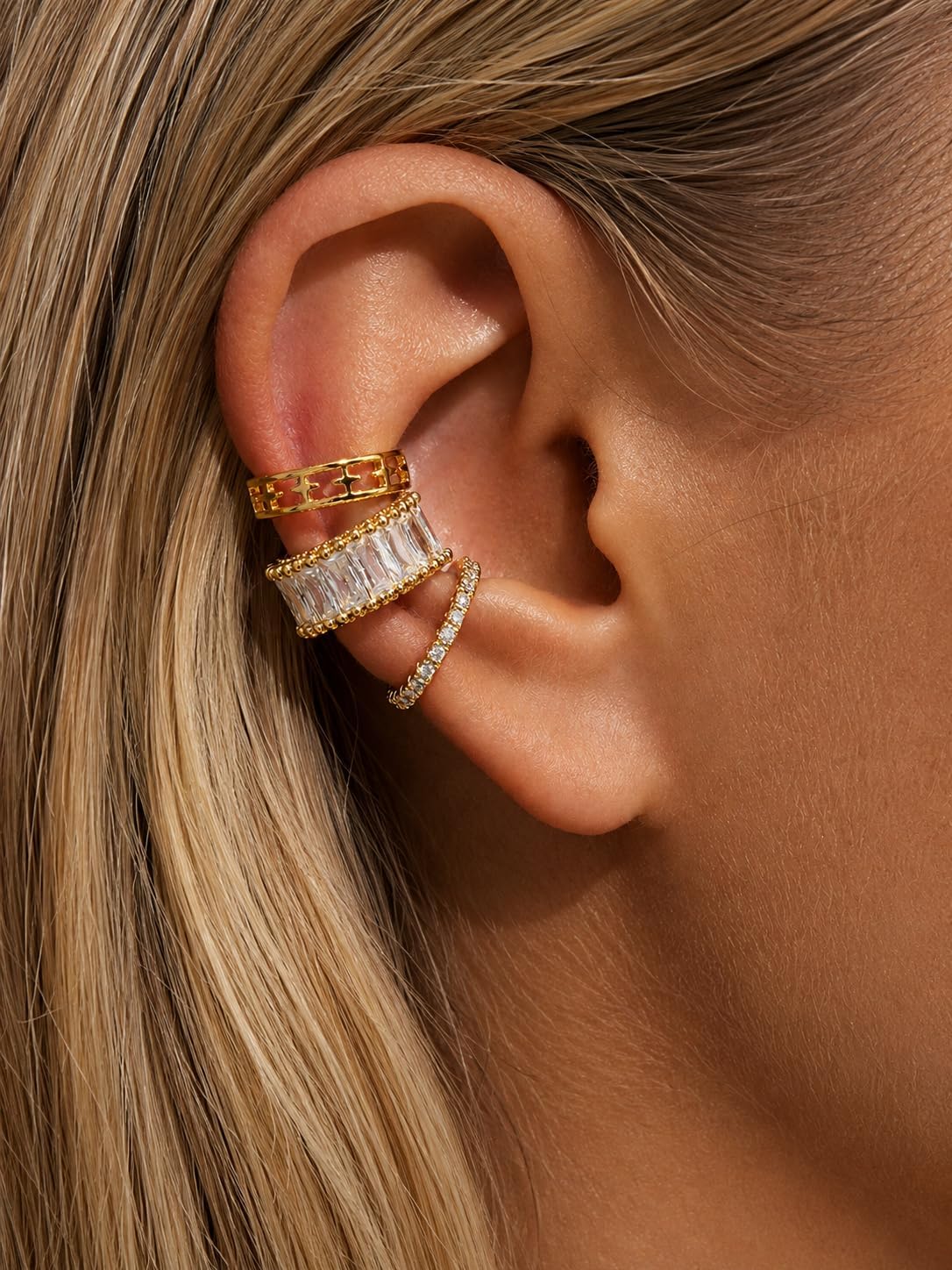 3Pcs Ear Cuffs Non Piercing for Women 14K Gold Plated Ear Cuff Earrings Dainty Clip on Earrings Trendy Cubic Zirconia Cartilage Earrings Fake Earring Set Star Fake Piercings Earings Jewelry Gift (3pcs ear cuff set)