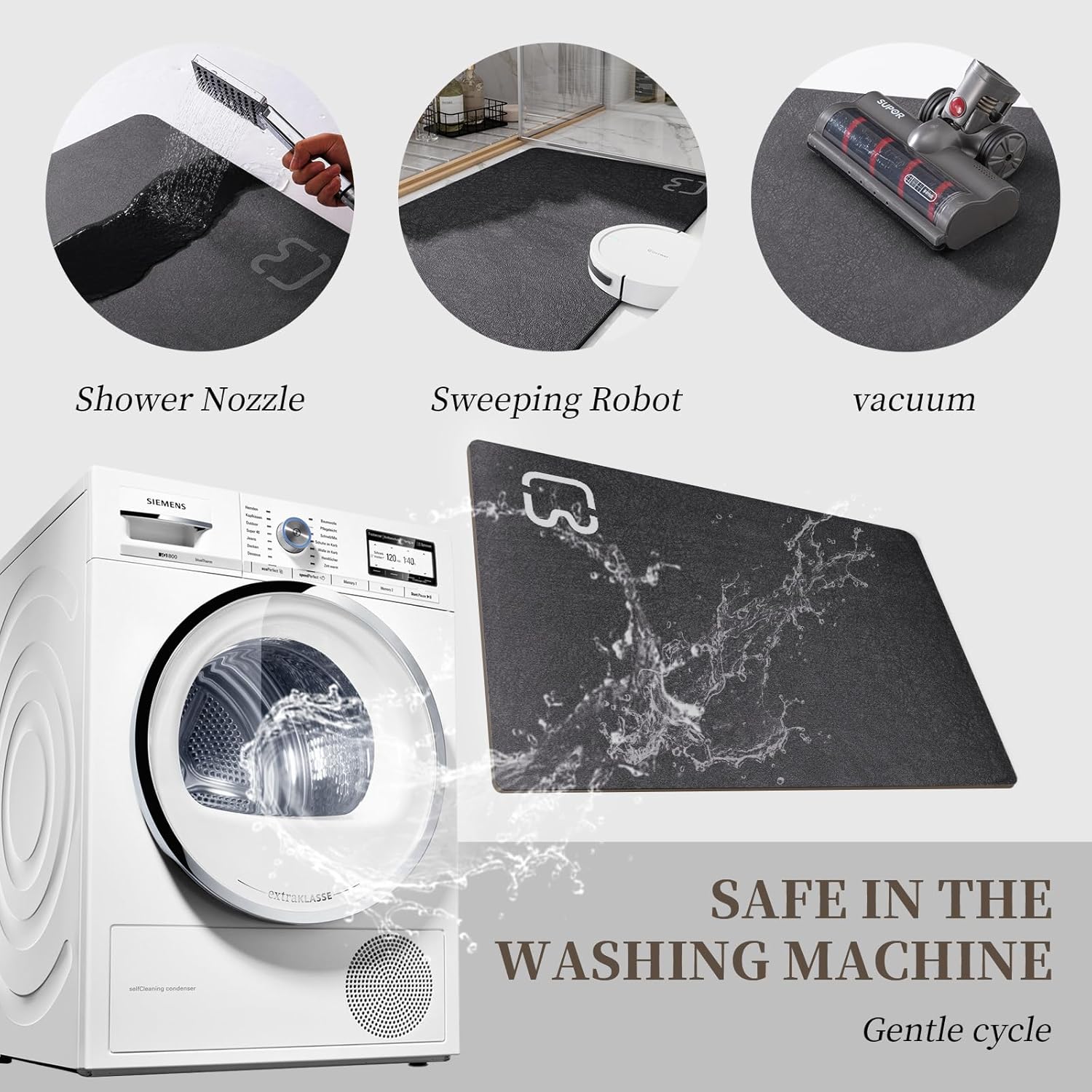 Diatomaceous Earth Bath Mat Rugs Quick Dry Super Absorbent Non Slip Rubber BottomThin Bathroom Mat Fit Under Door, Floor Rugs in Front of Bathtub,Shower Room,Sink,Washable, 15.7" x 23.6", Dark Grey - Image 7