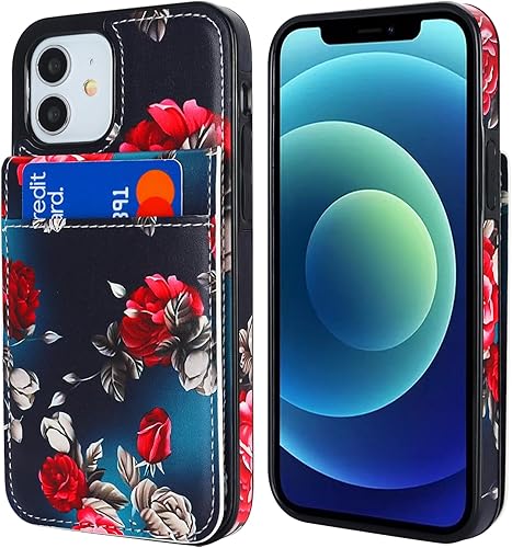 Miniatura 3 de Vaburs Funda compatible con iPhone 12 y iPhone 12 Pro con tarjetero para tarjetas de crédito, diseño de flores florales, cierre magnético de piel