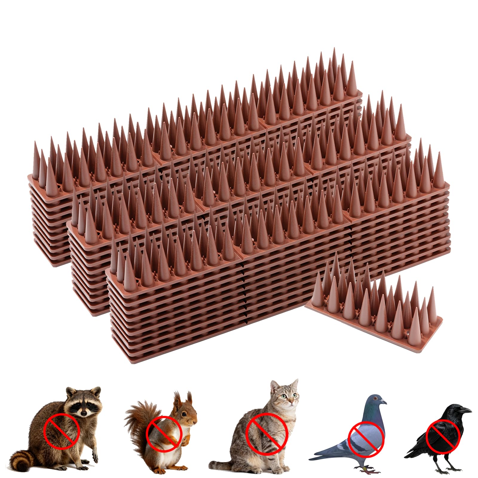 Bird Spikes, 20 Pack Pigeon Cat Squirrel Raccoon Animal Deterrent Spikes Anti-Climb for Outside Anti-Animal Defender Spikes to Keep Birds Away, Brown